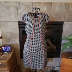 Black/white checkered dress with coral trim